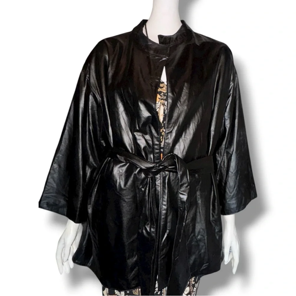 NATORI Faux Leather Kimono Jacket NWOT Size 2X (Plus Size) 💖 Baddie Biker Chic